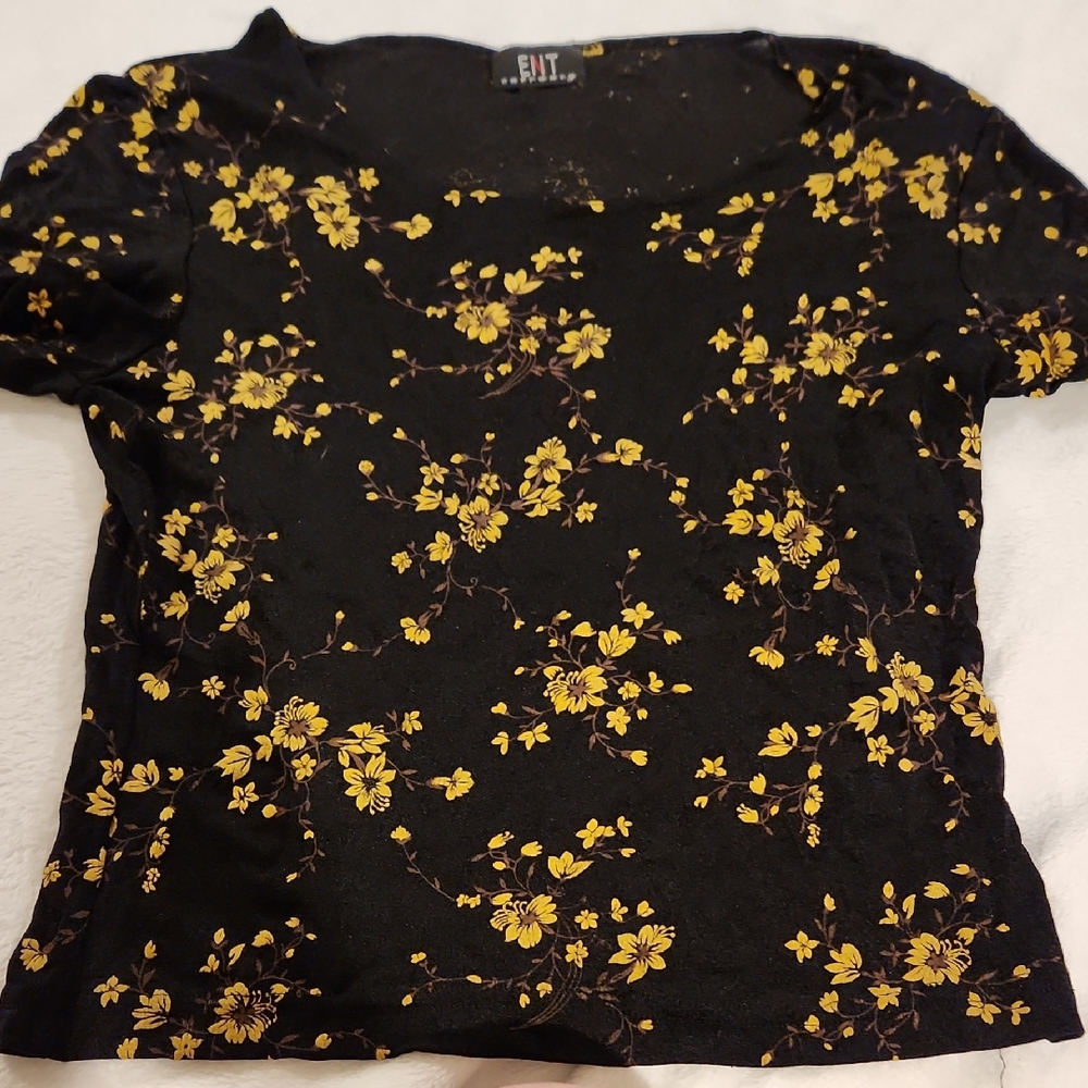 Floral Black and Yellow Top